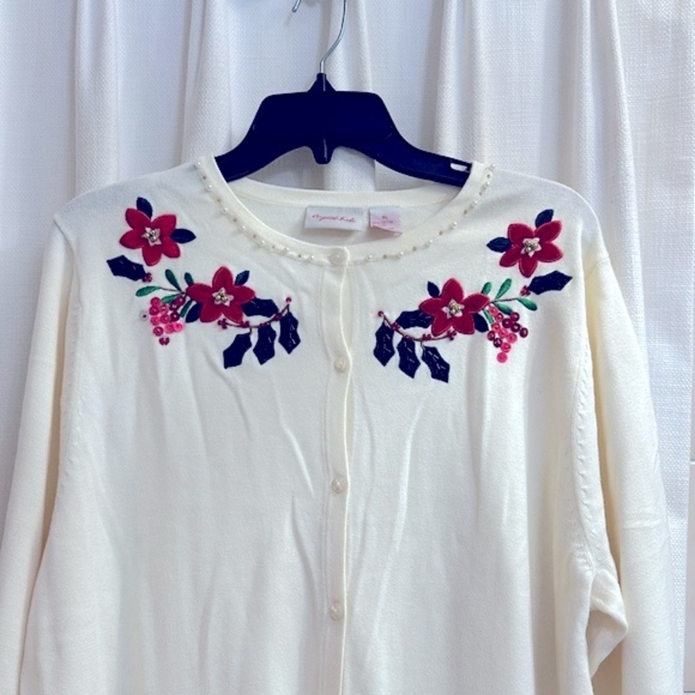 NWOT Women’s Crystal-Kobe 100% Cotton Long Sleeve Christmas Cardigan Sweater XL - Picture 2 of 6